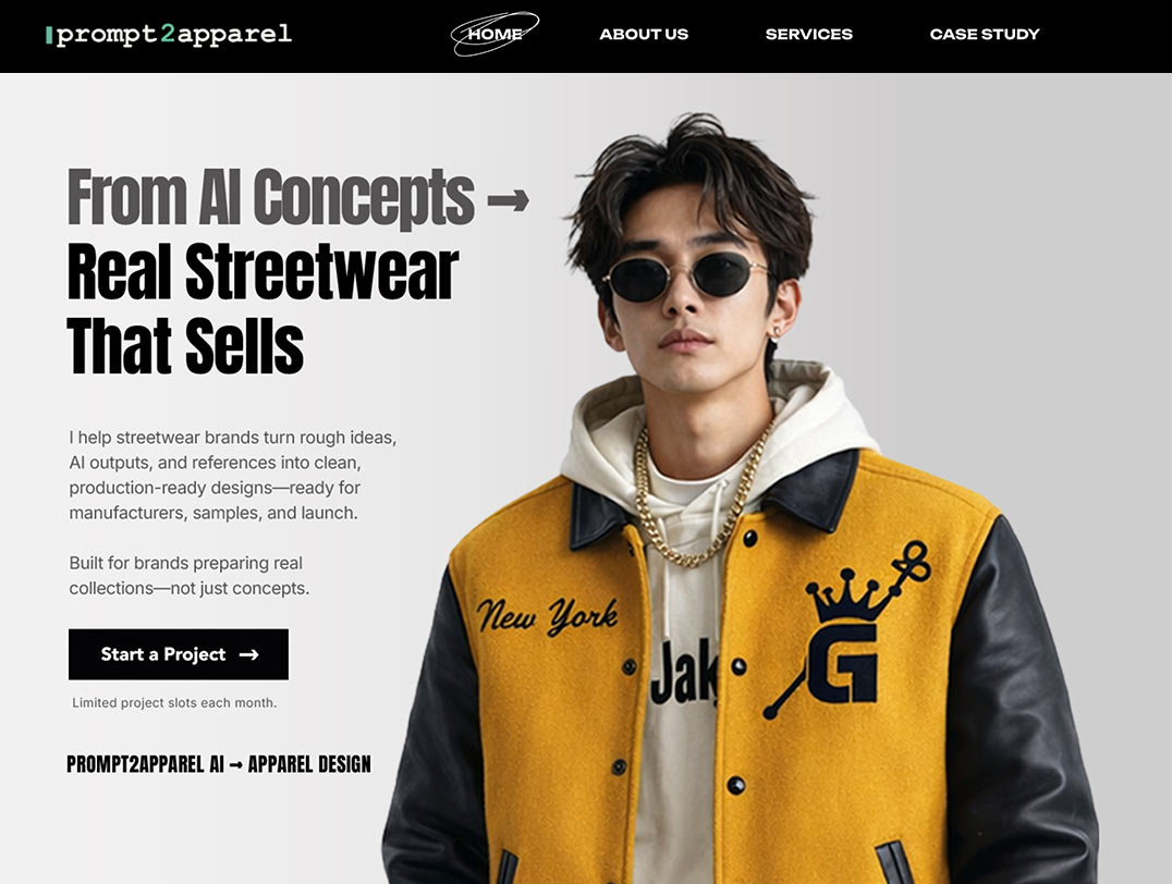 Prompt2Apparel streetwear brand site