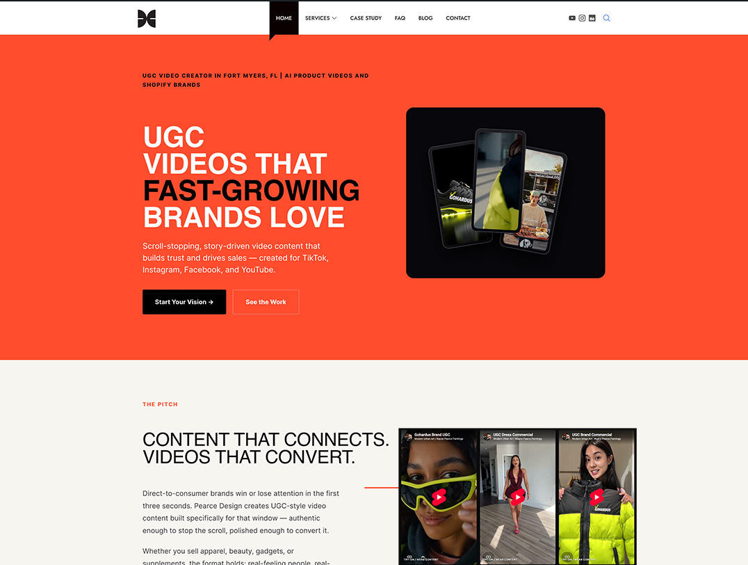 Pearce Design UGC video studio site