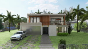 Exterior house plan render, by pearce design