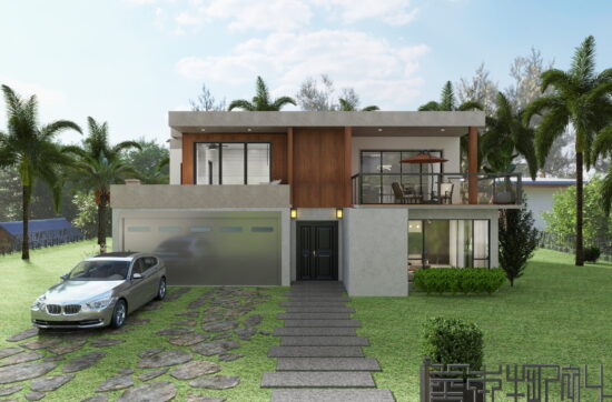 Exterior house plan render, by pearce design